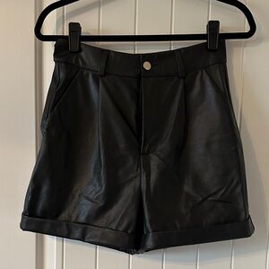 Fashion Nova High Waist Black Leather Shorts